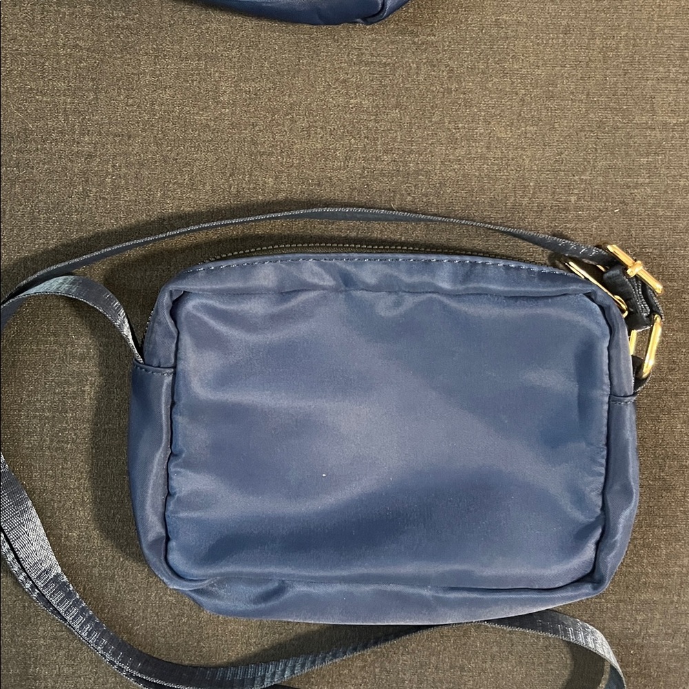2 Piece Satin Navy Backpack and Crossbody with Gold Accents. - Picture 5 of 5